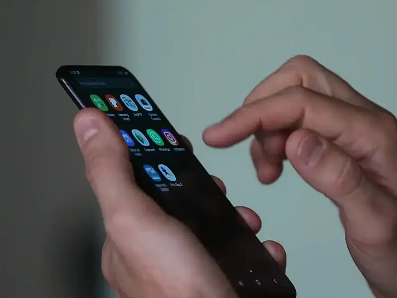Pessoa com celular na mão.