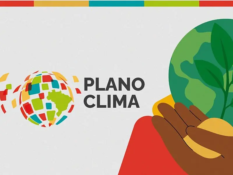 Imagem institucional do Plano Clima do Governo do Brasil com diretrizes para enfrentamento das mudanças climáticas.