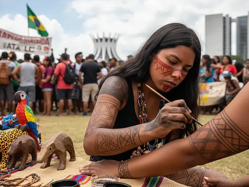 Artesãos de diversas etnias ocupam Brasília com obras que unem tradição ancestral e denúncia política.