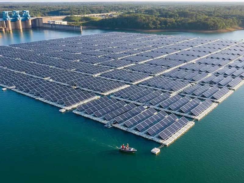 Planta solar flutuante experimental instalada no reservatório da Usina de Itaipu. Foto: Tânia Rêgo/Agência Brasil