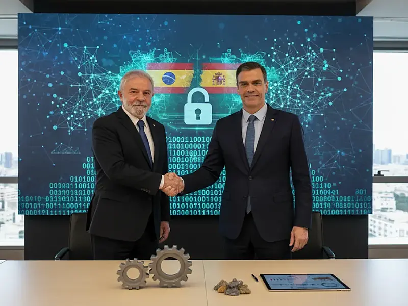 O presidente Lula e o primeiro-ministro Pedro Sánchez durante a 1ª Cúpula Brasil-Espanha, em Barcelona.