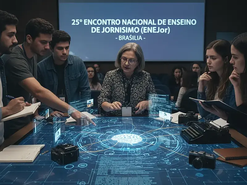 Pesquisadores discutem o papel humano no jornalismo durante o 25º ENEJor na Universidade de Brasília.