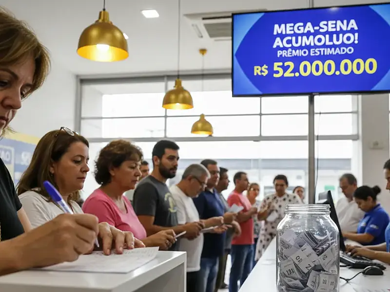 Bilhetes da Mega-Sena e volante de apostas sobre balcão de lotérica.