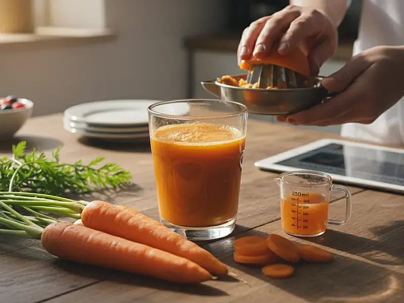 O suco de cenoura é uma fonte concentrada de beta-caroteno e vitaminas essenciais para o corpo.