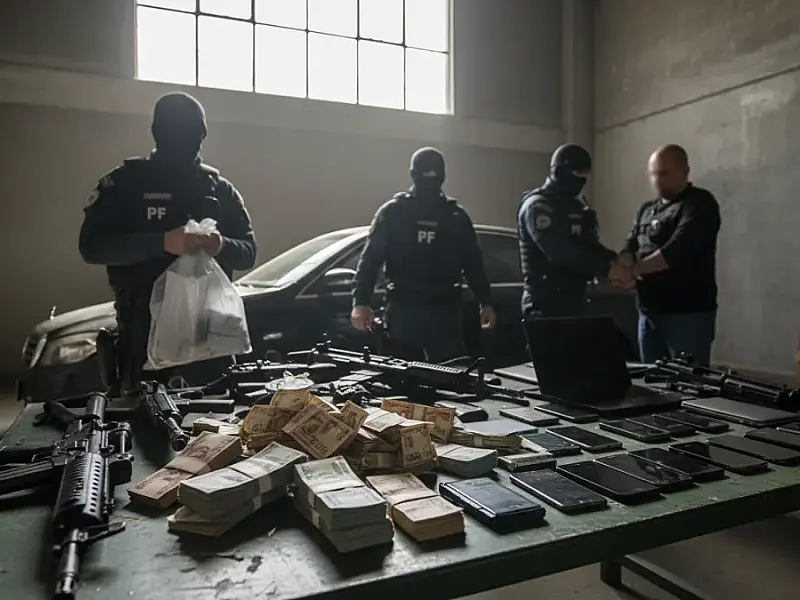 Agentes da Polícia Federal durante cumprimento de mandados da Operação Força Integrada II, que mira o crime organizado.