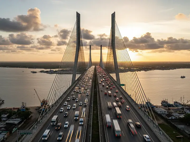 A Ponte Anita Garibaldi, em Laguna (SC), destaca-se pela largura monumental e arquitetura estaiada.