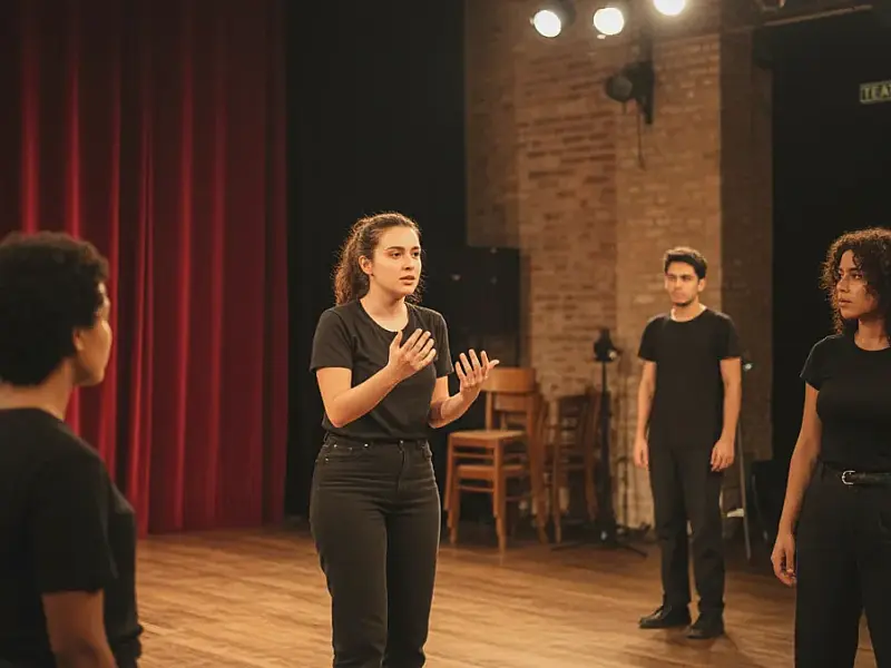 Estudantes em atividade prática na SP Escola Superior de Teatro, instituição referência no ensino das artes cênicas em São Paulo.