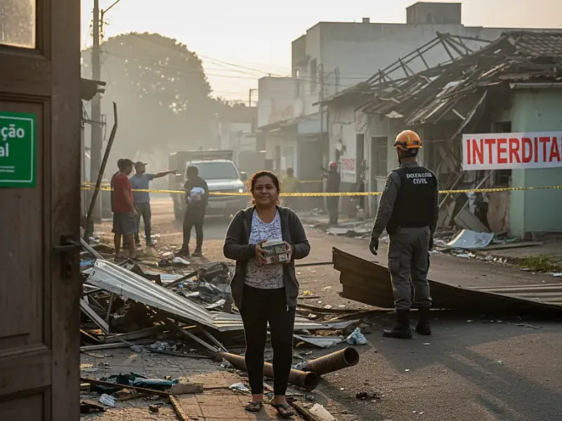 Técnicos da Defesa Civil realizam vistorias em imóveis atingidos por explosão de gás no bairro do Jaguaré, em São Paulo.