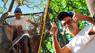 Homem de 53 anos vive em árvores há mais de uma década e constrói abrigos com paletes e cobertores